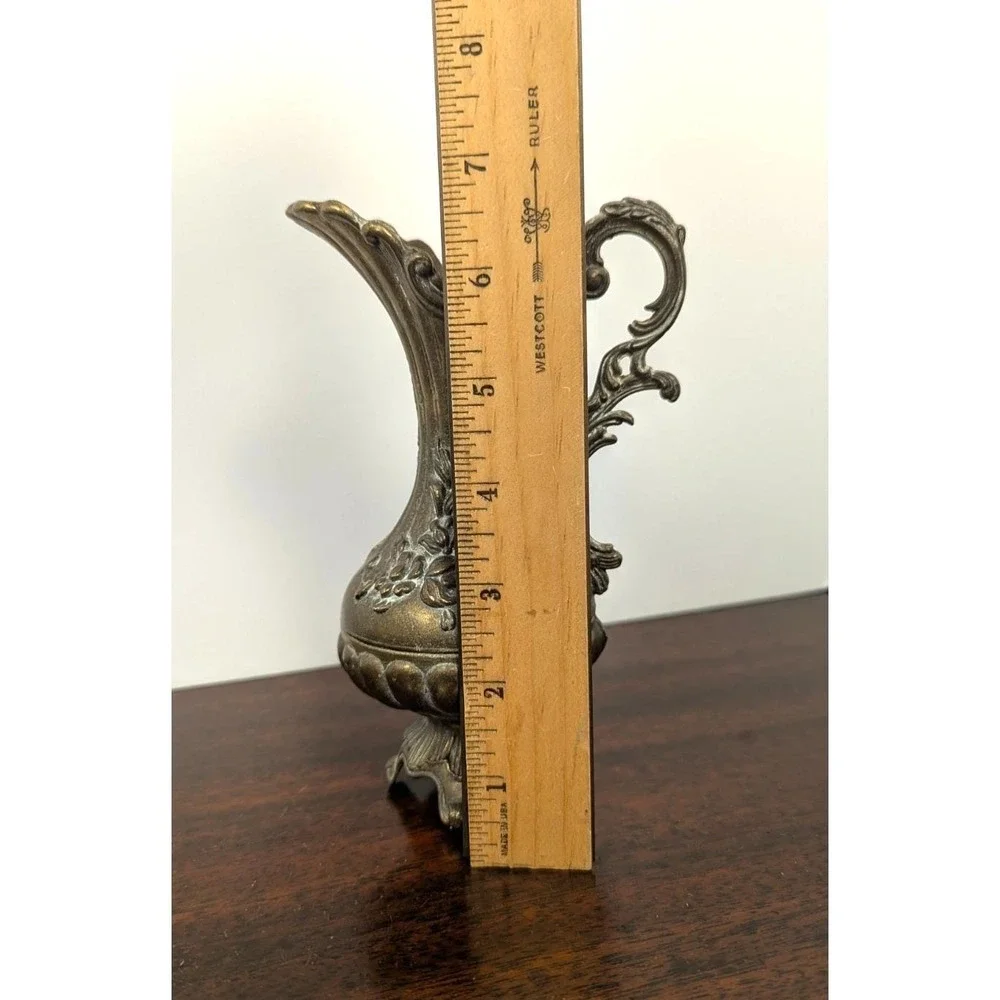 Vintage Italian Ornate Ewer Vase Floral Relief Rococo Victorian Style Brass 7